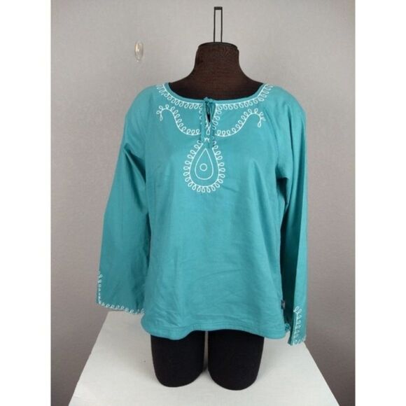 Prana Embroidered Boho Peasant Blouse Size large - Picture 9 of 10